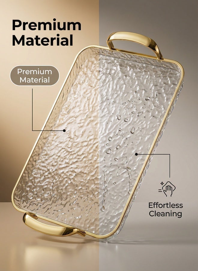 3 PCS Restaurant tray Square Ripple Design Multi-Functional Tray Set - ElegantWave Light Luxury Style, Easy-Clean & Versatile Home Decor, Healthy Material, Assorted Sizes (Large:17.3in*11.3in*1.2in/Medium:15.7in*9.8in*1in/Small:13.8in*7.9in*0.9in) - Image 2